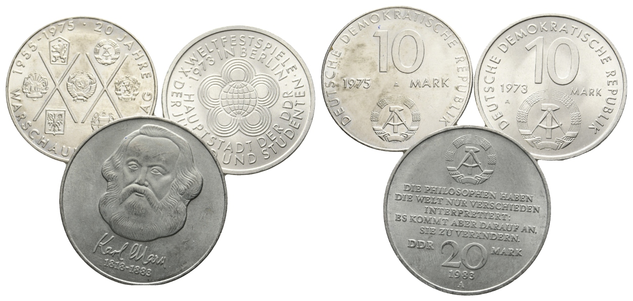 DDR, 3 Münzen, 10/10/20 Mark   