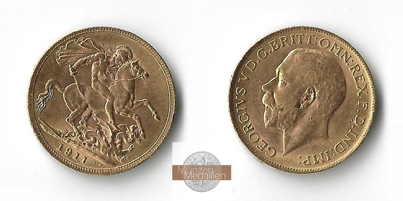 Grossbritannien  Sovereign MM-Frankfurt Feingold: 7,32g Georg V. (1910-1936) 1911 