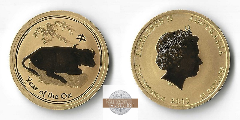 Australien 50 Dollar MM-Frankfurt Feingold: 15,55g Jahr des Ochsen 2009 