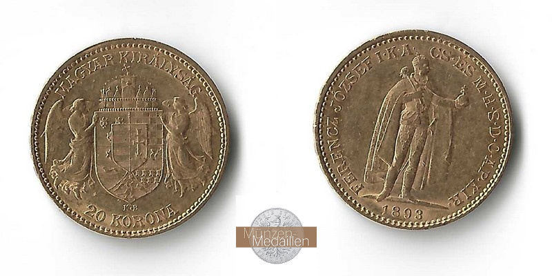 Ungarn MM-Frankfurt  Feingold: 6,10g 20 Kronen 1893 ss