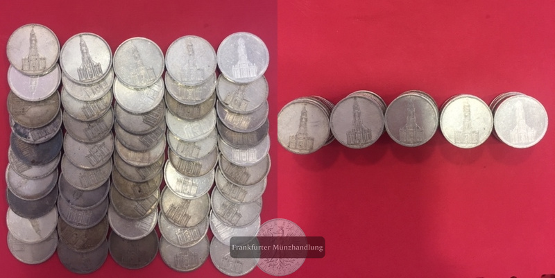  Drittes Reich 50 x 5 Reichsmark 1934-1935 FM-Frankfurt  Feingewicht: 625g Silber   