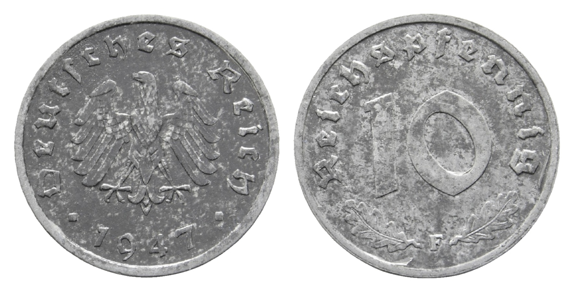  Deutschland / Alliierte Besetzung, 10 Pfennig 1947 F   