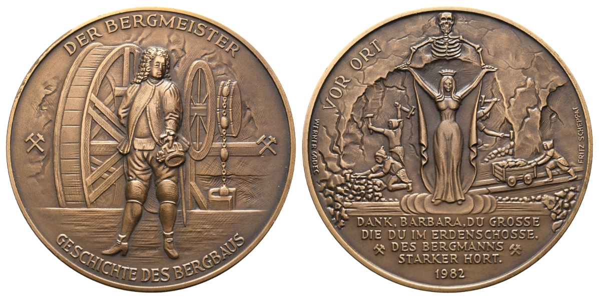  Bergbau-Medaille 1982; Bronze, 73,15 g, Ø 60,5 mm   