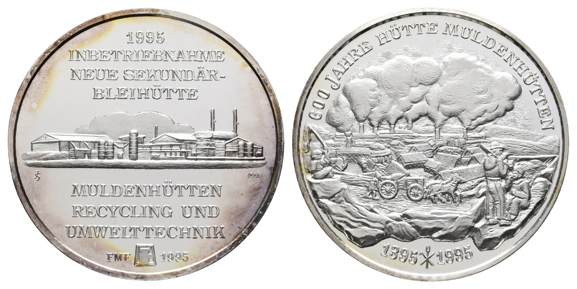  Muldenhütten, Bergbau-Medaille 1995; 999 AG, 30,98 g, Ø 40,0 mm   