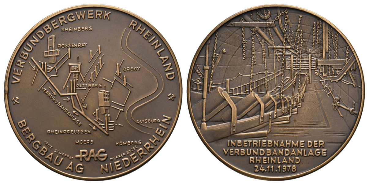  Rheinland, Bergbau-Medaille 1978; Tombak, 51,42 g, Ø 50,5 mm   