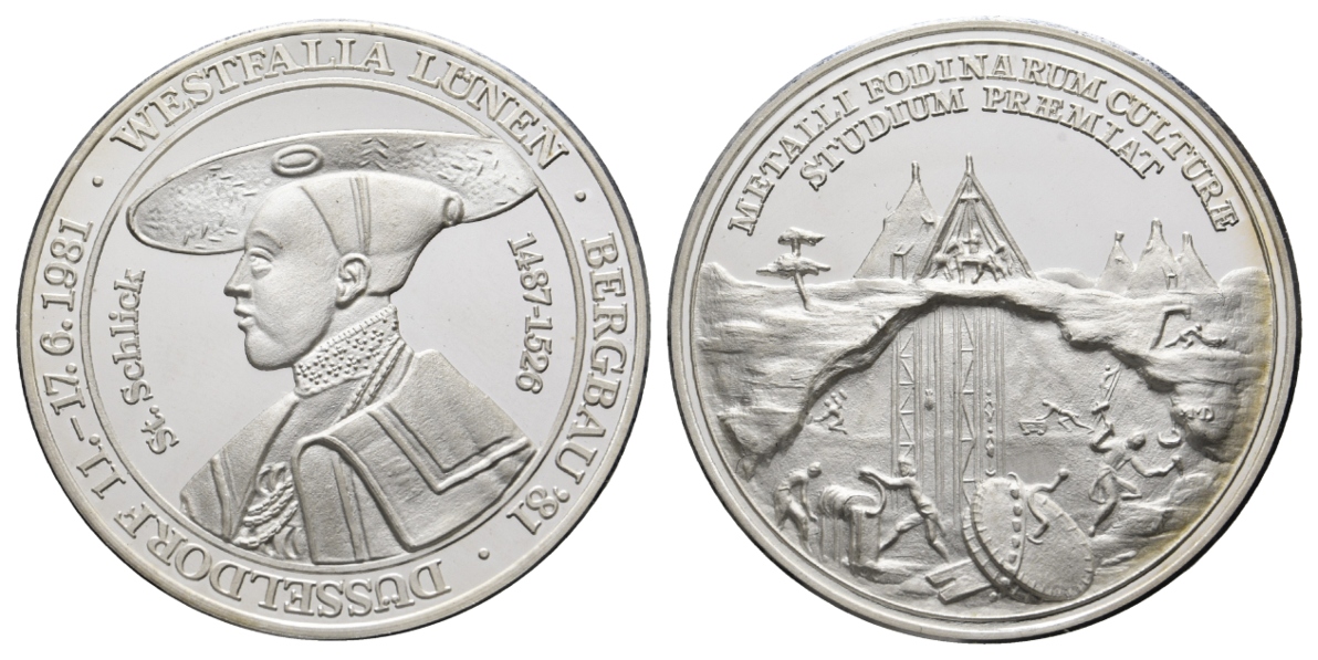  Düsseldorf; Bergbau-Medaille 1981; versilbert 33,36 g, Ø 44,2 mm   