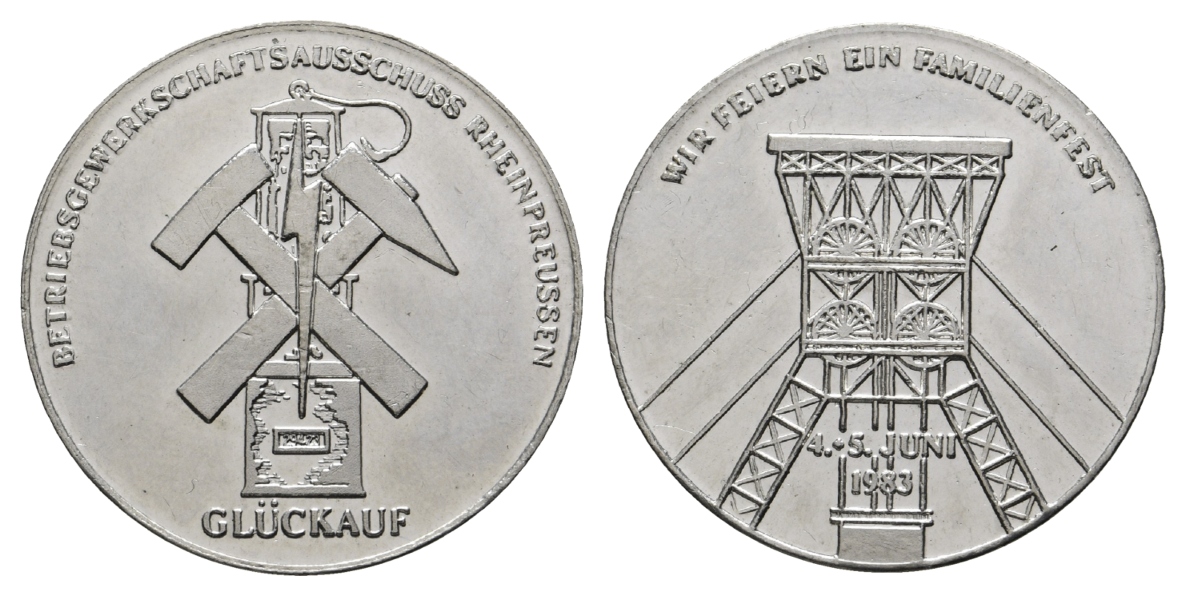  Rheinpreussen, Bergbau-Medaille 1983; versilbert, 10,27 g, Ø 30,6 mm   