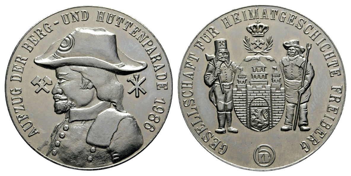  Freiberg, Bergbau-Medaille 1986; Nickel, 29,59 g, Ø 40,1 mm   