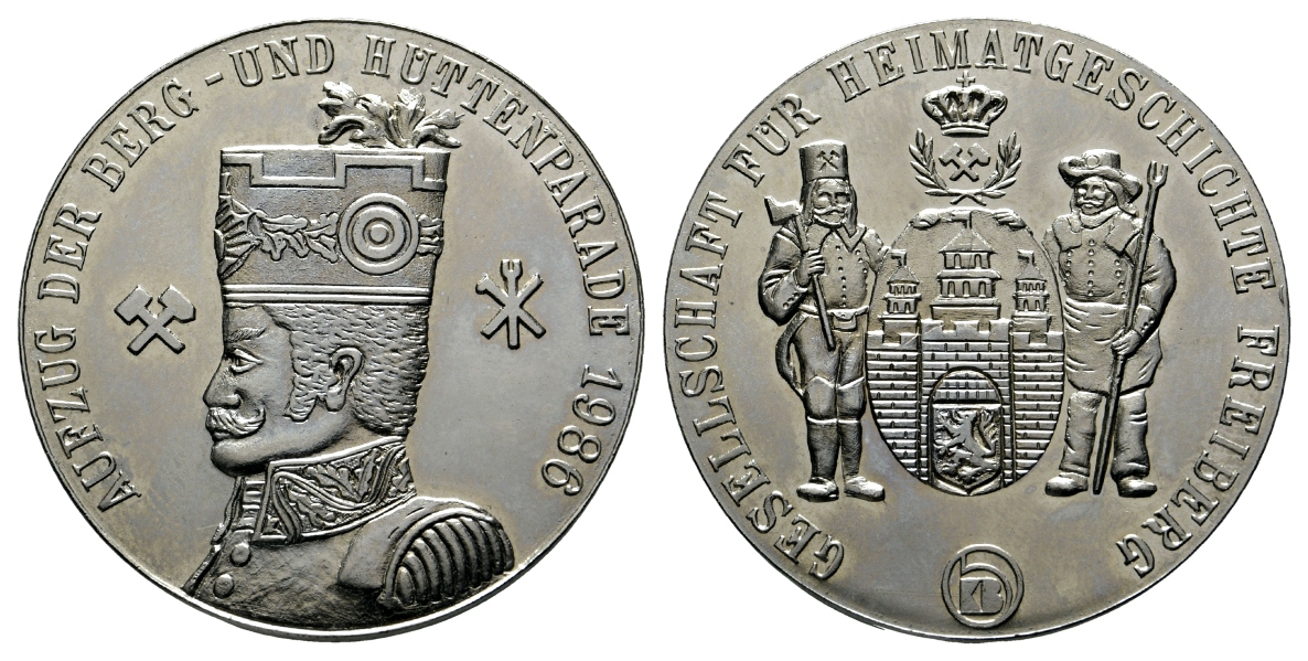  Freiberg, Bergbau-Medaille 1986; Nickel, 29,59 g, Ø 40,1 mm   