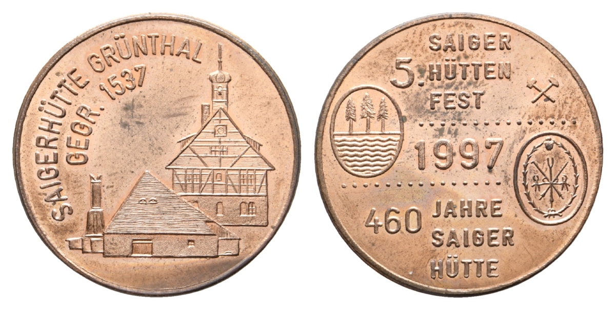  Grünthal; Bergbau-Medaille 1997; Kupfer, 10,85 g, Ø 25,5 mm   