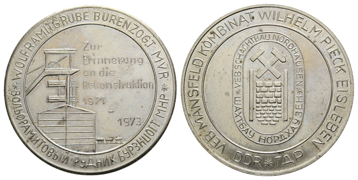  DDR, Eisleben, Bergbau-Medaille 1973; Nickel, 42,30 g, Ø 50,1 mm   