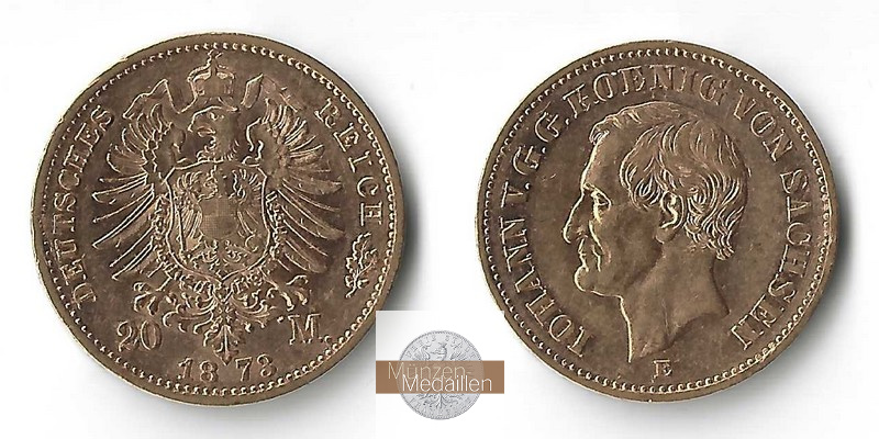 Sachsen, Kaiserreich   20 Mark MM-Frankfurt Feingold: 7,17g Johann (1854-1873) 1873 E 