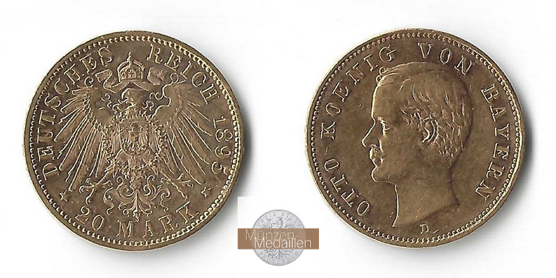 Bayern, Kaiserreich 20 Mark MM-Frankfurt Feingold: 7,17g Otto 1886-1913 1895 D 