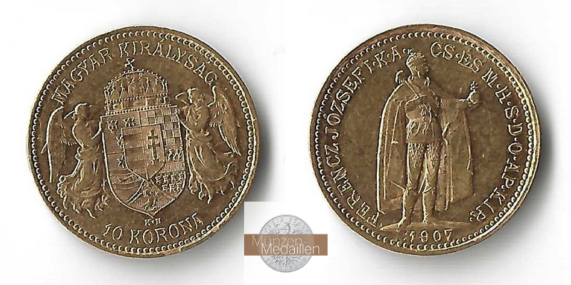 Ungarn MM-Frankfurt Feingold: 3,05g 10 Kronen 1907 
