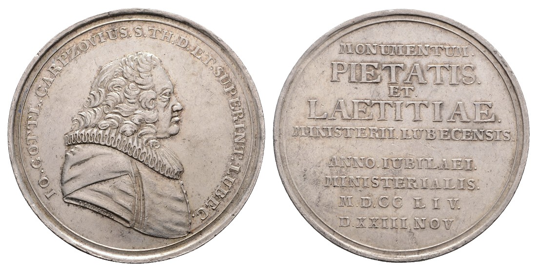  Linnartz Lübeck-Stadt, Silbermed. 1754 (Nauheim) 25 jähr. Jubil. 39,6 mm, 21,4 Gr., f.vz   