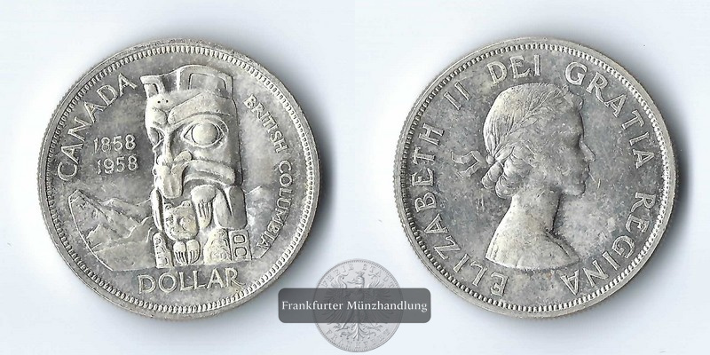  Kanada, 1 Dollar  1958 British Columbia    FM-Frankfurt    Feinsilber: 18,66g   