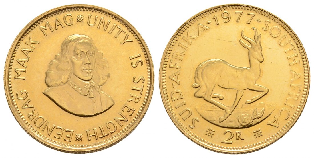 PEUS 4102 Südafrika 7,32 g Feingold 2 Rand GOLD 1977 Kl. Kratzer, Vorzüglich +