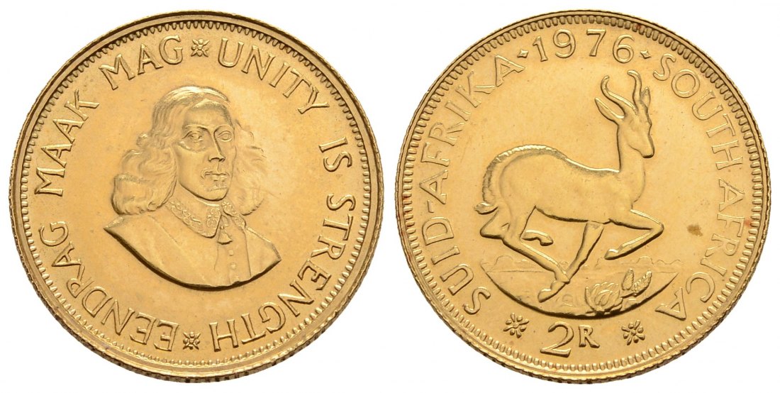 PEUS 4104 Südafrika 7,32 g Feingold 2 Rand GOLD 1976 Winzige Kratzer, fast Stempelglanz