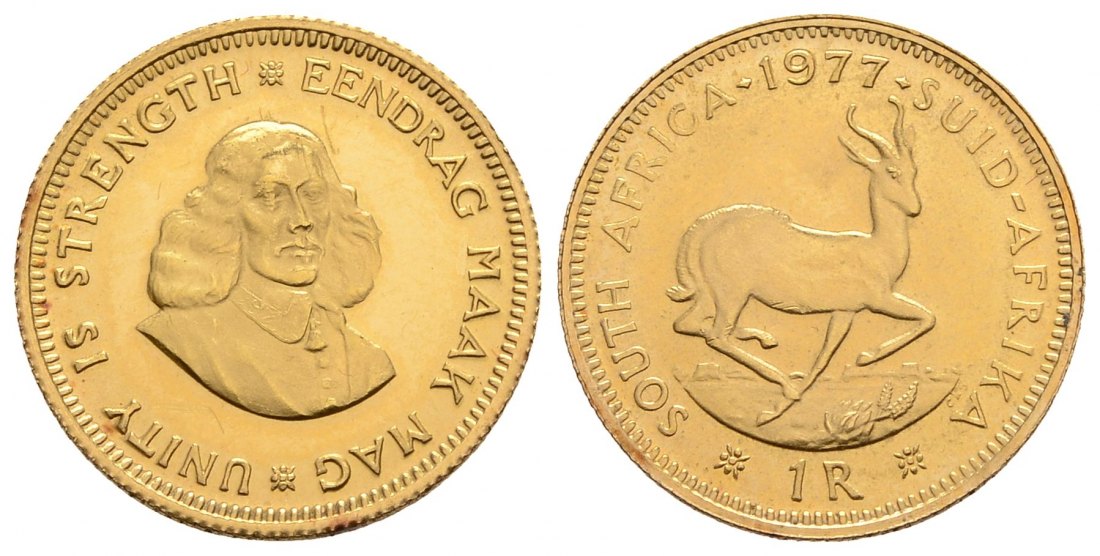 PEUS 4123 Südafrika 3,66 g Feingold 1 Rand GOLD 1977 Fast Stempelglanz