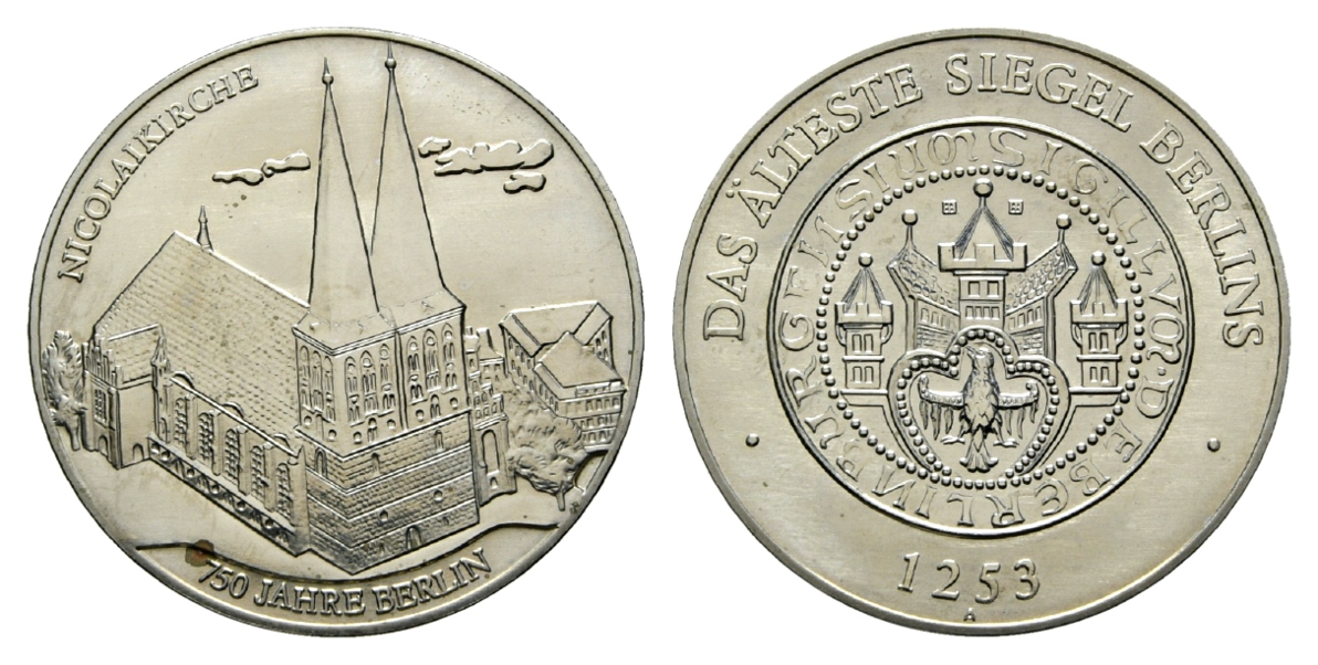  Berlin, Medaille o.J.; Älteste Siegel von Berlin 1253, Nickel, 33,32 g, Ø 40,0 mm   