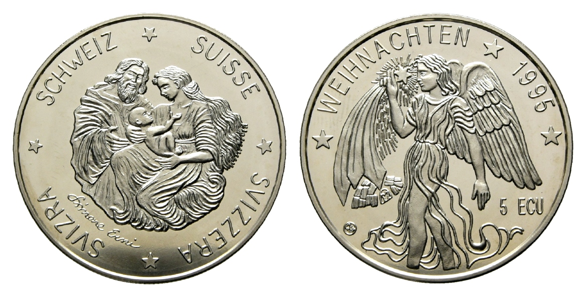  Schweiz, Medaille 1995; mit Wertangabe 5 ECU, Nickel, 26,19 g, Ø 38,6 mm   