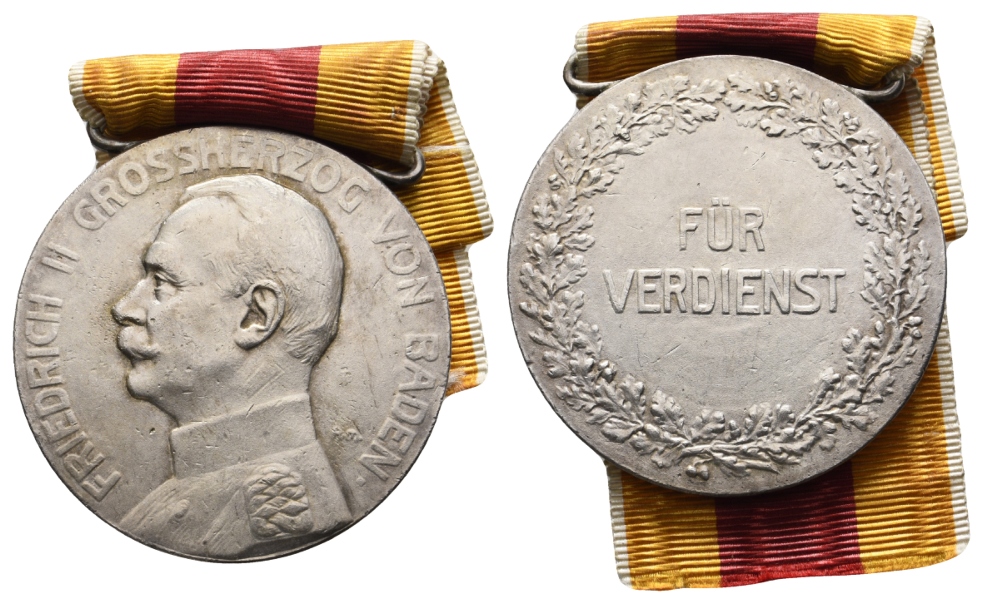  Baden, Medaille am Band o.J.; versilbert, tragbar, 29,93 g, Ø 38,1 mm   