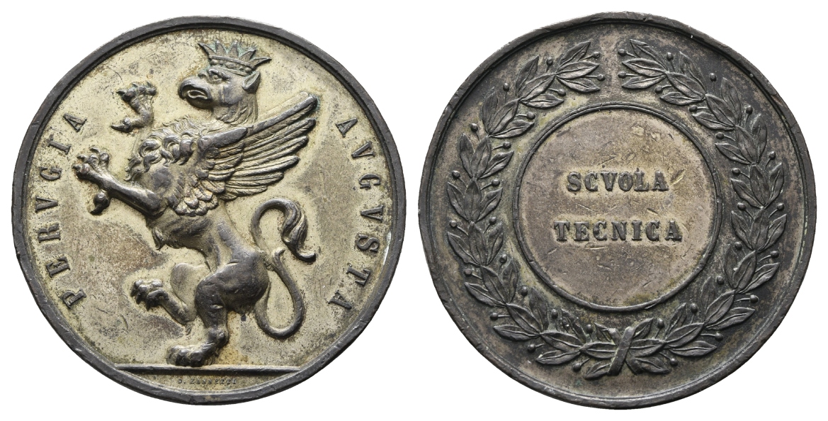  Perugia Augusta, Medaille o.J.; Bronze vergoldet, 74,22 g, Ø 50,4 mm   