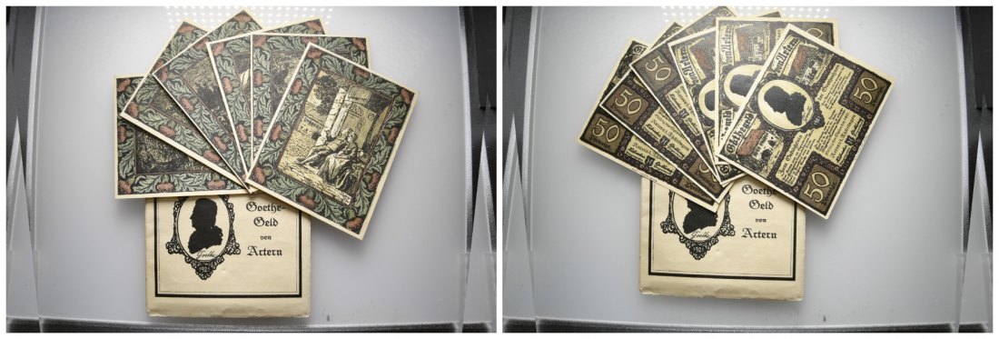 Goethe-Geld von Artern 1921; 6 Motive, 50 Pfennige; Papier, 87 x 70 mm   
