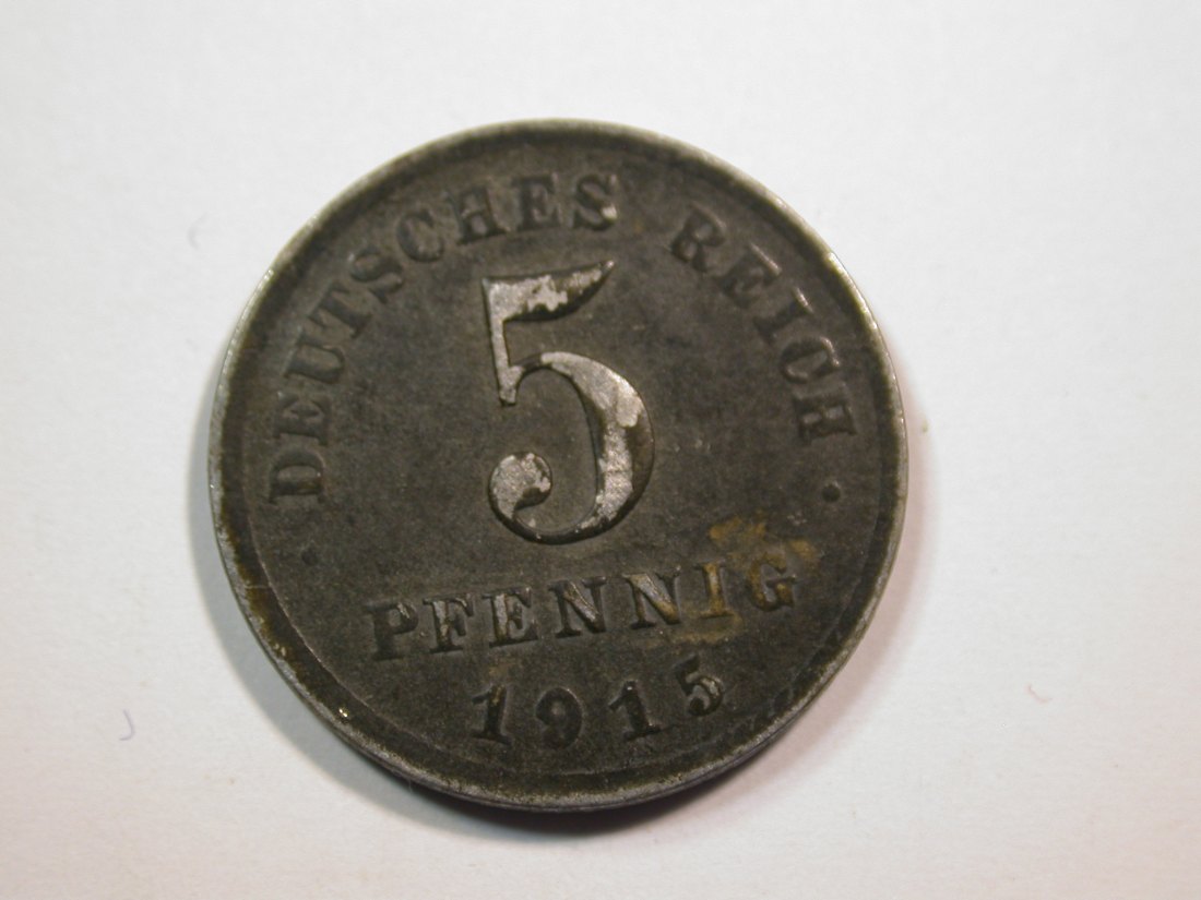  E23  KR  5 Pfennig 1915 A Ersatzmz. aus Eisen in ss+  Originalbilder   