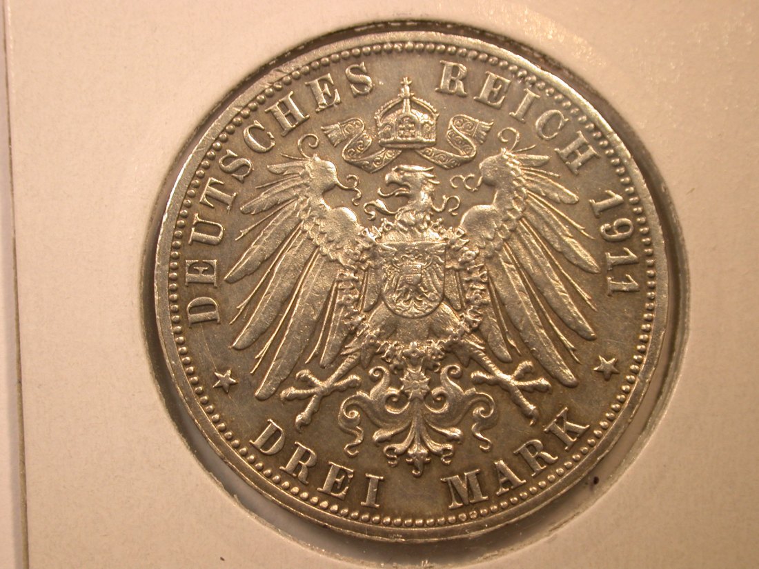  E04  Württemberg  3 Mark  1911 in vz-st herl. Patina  Silber Originalbilder   