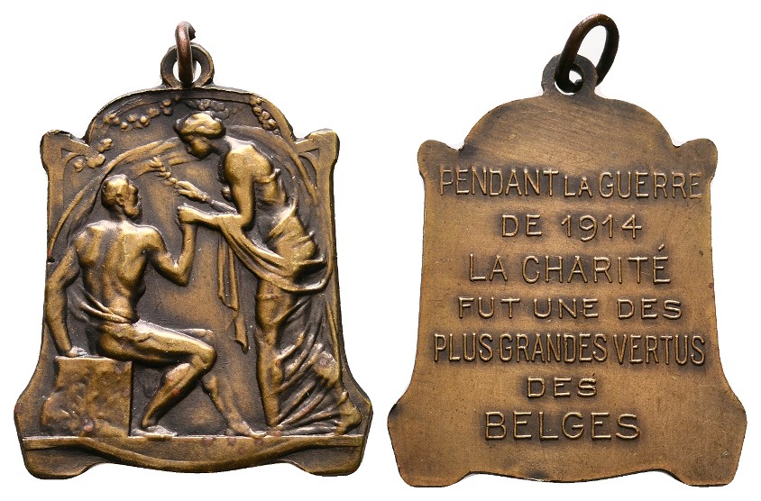  Linnartz JUGENDSTIL, Tragb. Bronzemed 1914, Verwundeten Fürsorge 28x34 mm, vz   