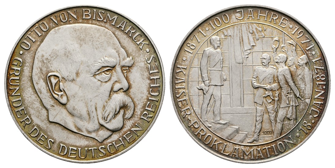  Linnartz Otto von Bismarck Silbermedaille 1971 Kaiserproklamation  Gewicht: 25,1g/1.000er, stgl   