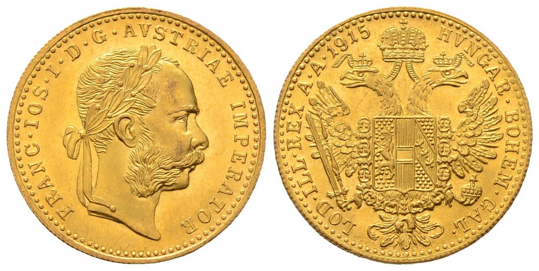 PEUS 4493 Österreich 3,44 g Feingold. Franz Joseph I. (1848 - 1916) 1 Dukat (off.NP) GOLD 1915 Kl. Kratzer, fast Stempelglanz