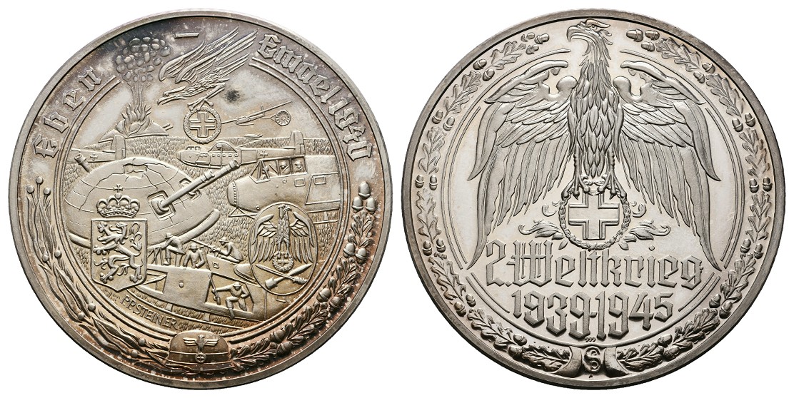  Linnartz 2. Weltkrieg Silbermedaille, Schlacht bei Eben Emael, Belgien 1940, 35,2/fein, 50 mm, PP   