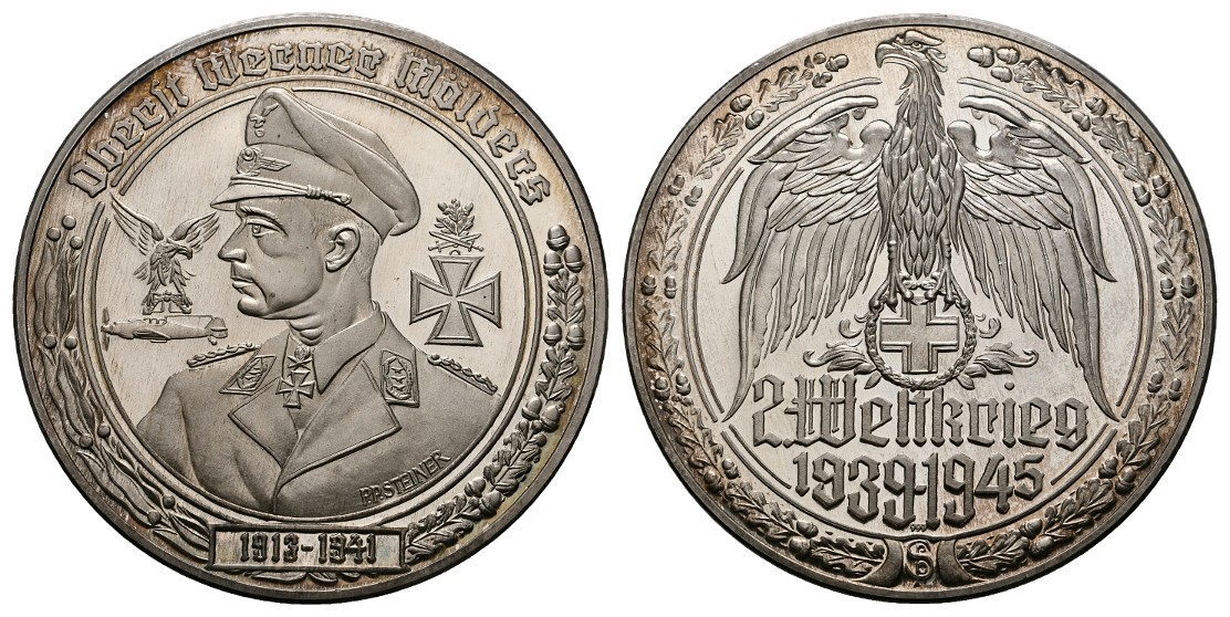  Linnartz 2. Weltkrieg Silbermedaille (Steiner), OBERST WERNER MÖLDERS, 34,7FEIN, 500mm, PP   