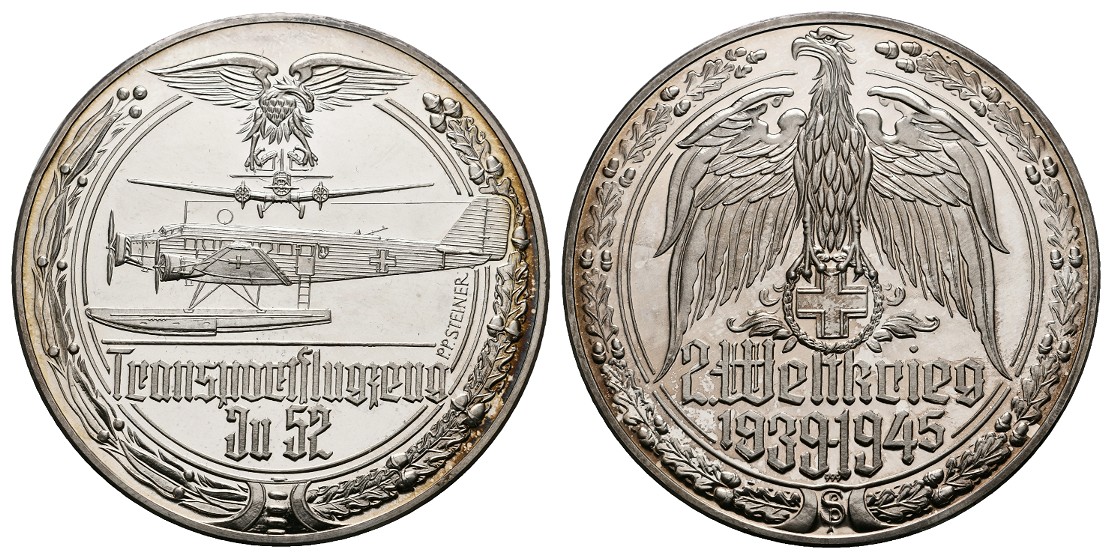  Linnartz 2. Weltkrieg Silbermedaille, Transportflugzeug - Ju 52 , 34,7/fein, 50 mm, PP   