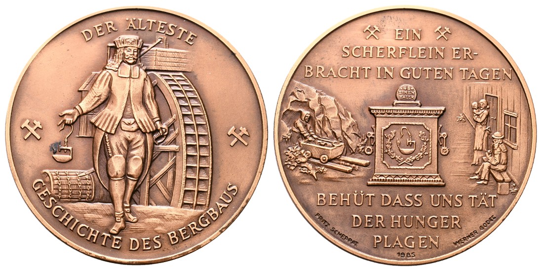  Linnartz Bergbau Bronzemedaille 1985 (Scheppat & Godec) Jahresmedaille Grafschafter Münzfreunde vz+   