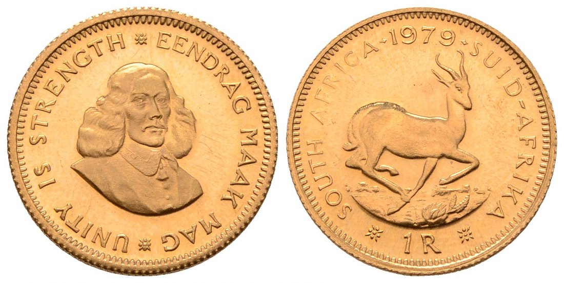 PEUS 4496 Südafrika 3,66 g Feingold 1 Rand GOLD 1979 Impaired Proof / Vorzüglich + aus PP