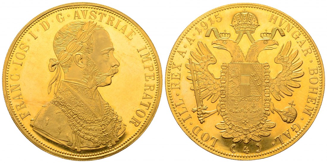 PEUS 4502 Österreich 13,76 g Feingold. Franz Joseph (1848-1916) 4 Dukaten (off.NP) GOLD 1915 Kl. Kratzer, fast Stempelglanz
