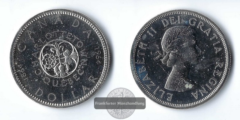  Kanada, 1 Dollar 1964  Charlottetown & Quebec  FM-Frankfurt   Feinsilber: 18,66g   