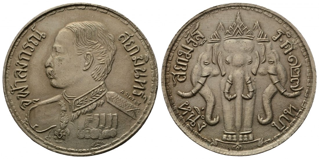 PEUS 4508 Thailand 13,5 g Feinsilber. Rama V. der Große (1868–1910) Chulalongkorn Baht SILBER RS127 (1908) Sehr schön +