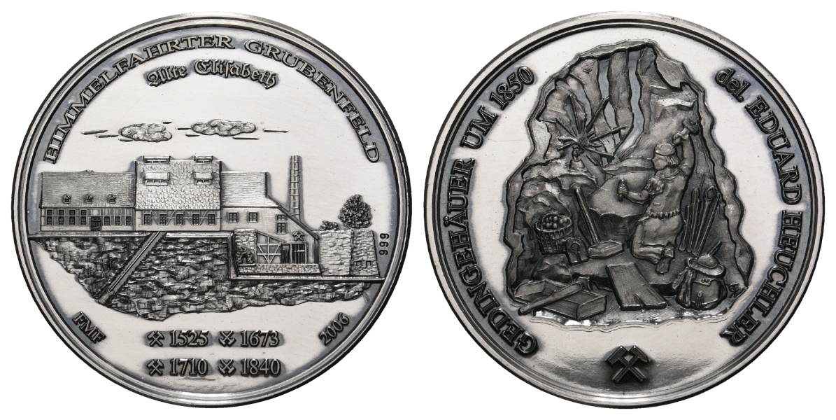  Freiberg, Bergbau-Medaille 2006; 999 AG, 31,1 g, Ø 40,0 mm, patiniert   