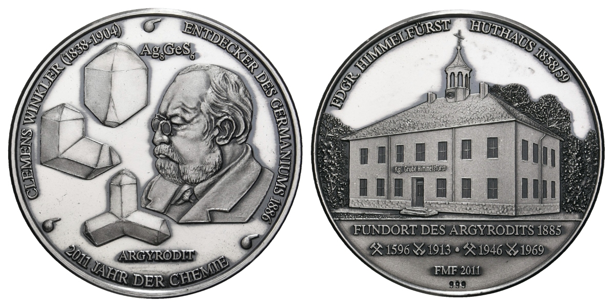  Freiberg, Bergbau-Medaille 2011; 999 AG, 31,1 g, Ø 40 mm, patiniert   