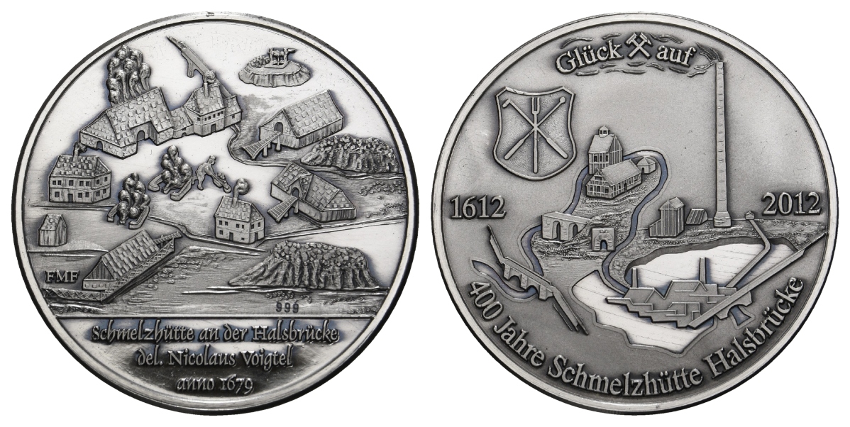  Freiberg, Bergbau-Medaille 2012; 999 AG, 31 g, Ø 40 mm, patiniert   