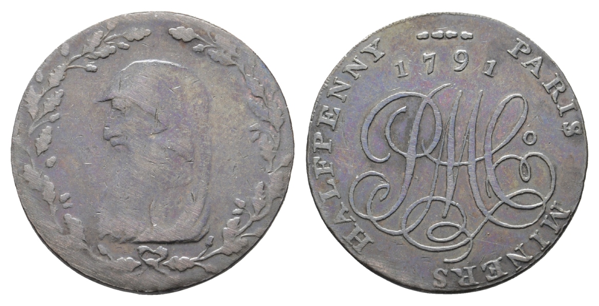  Großbritannien, Bronze Token 1791; mit Randschrift, 10,47 g, Ø 29,5 mm   