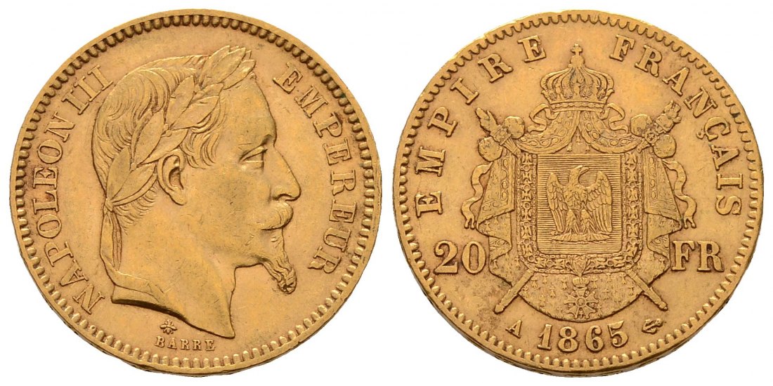 PEUS 4523 Frankreich 5,81 g Feingold. Napoleon III. (1852-1870) 20 Francs GOLD 1865 A Sehr schön +