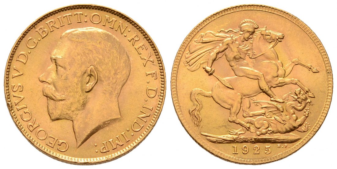 PEUS 4534 Grossbritannien / Südafrika 7,32 g Feingold. Georg V. (1910 - 1936) Sovereign GOLD 1925 SA Pretoria Kl. Randfehler, fast Stempelglanz
