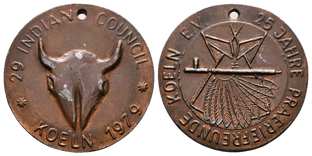  Linnartz Köln tragbare Bronzemedaille 1979 25 Jahre Präriefreunde Köln fleckig ss Gewicht: 44,2g   