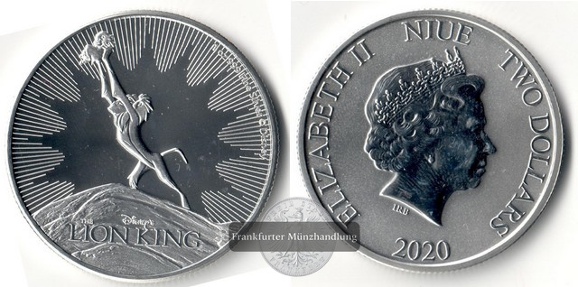  Niue  2 Dollar  2020 Disney König der Löwen  FM-Frankfurt   Feinsilber: 31,1g   