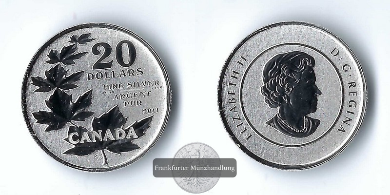  Kanada,  20 Dollar 2011    Commemorative Maple Leaf     FM-Frankfurt    Feinsilber: 7,96g   